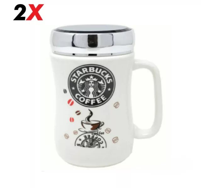 Set Of 2 Starbucks Travel Mug Ceramic Coffee Tea Cup Lid Work Hot Cold Drinks Uk