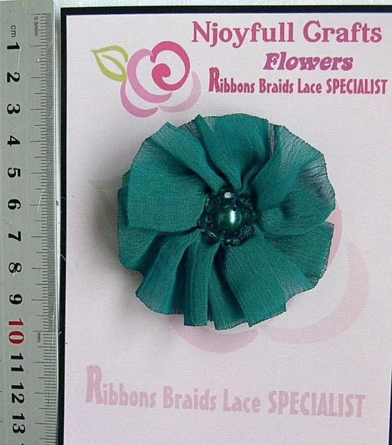 GREEN - SAGE - PINE 35-70mm Fabric Organza Lace 7 Flower Style Choice Ea GA NJC