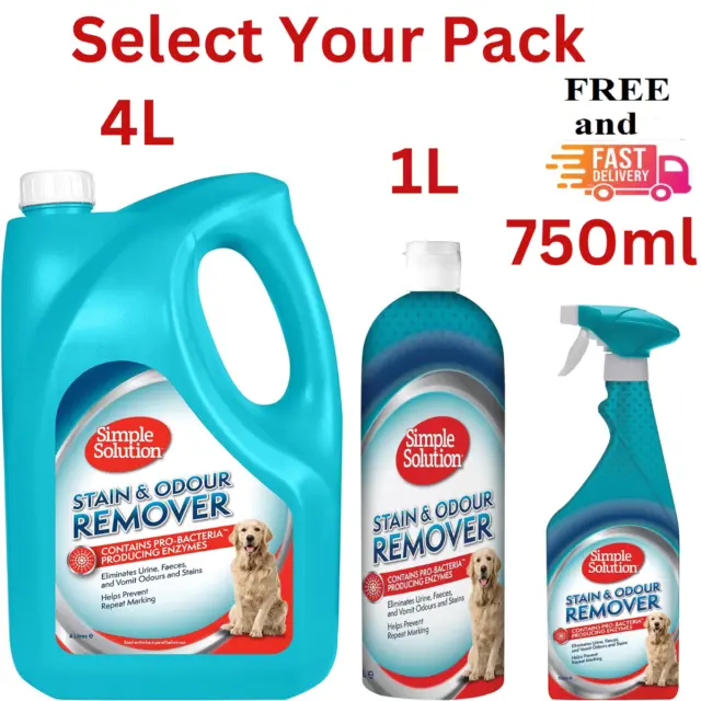 Simple Solution Dog Cat Pet Stain Odour Remover Urine Smell Destroyer Cleaner 4L