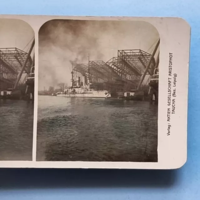 WW1 Stereoview Card 3D RP Real Photo C1915 German Hamburg Ship At Vulkan Works