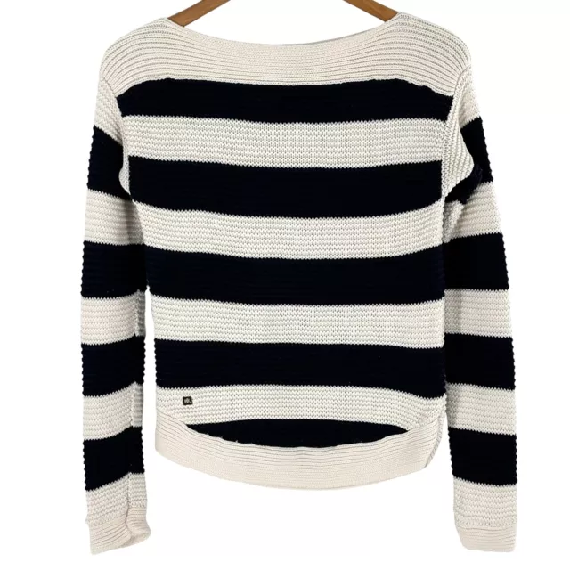 Ralph Lauren Navy Blue and White Stripe Cotton Textured Knit Sweater Size XS