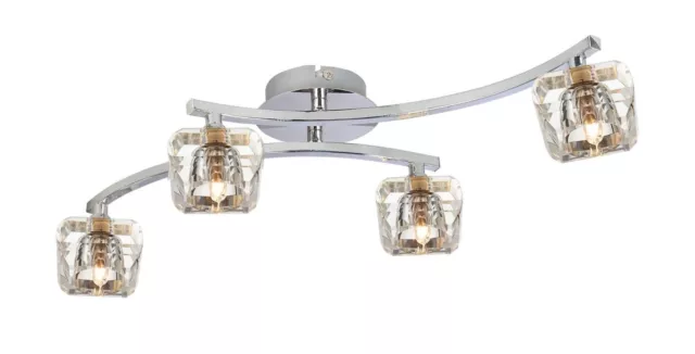 Modern 4 Way Crystal Ceiling Light LED Diamond Cut Glass Shades Interior Fitting