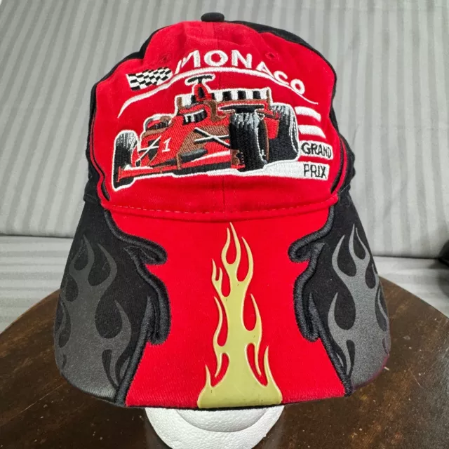 Grand Prix Hat Cap Mens Red Monaco Flames Black Racing Adjustable