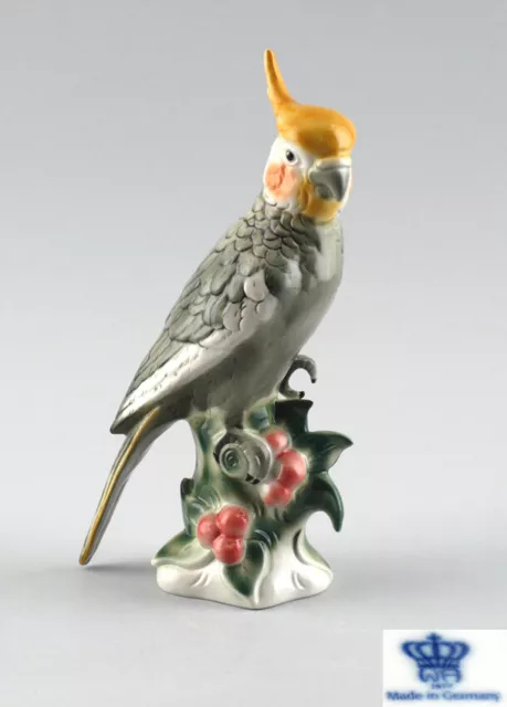 9942147 Porcelaine Figurine Wagner & Apel Oiseaux Nymphen-Sittich H24cm