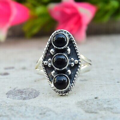 Black Onyx Gemstone 925 Sterling Silver Jewelry Statement Gift Ring EM- 451
