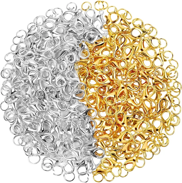 400PCS Jewelry Clasps with Open Jump Rings, Lobster Claw Clasps Silver & Gold Br