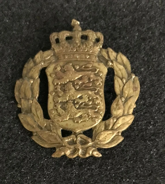 WWII WW2 Danish Army Brass Hat Cap Badge Sew-On Loops Denmark Military