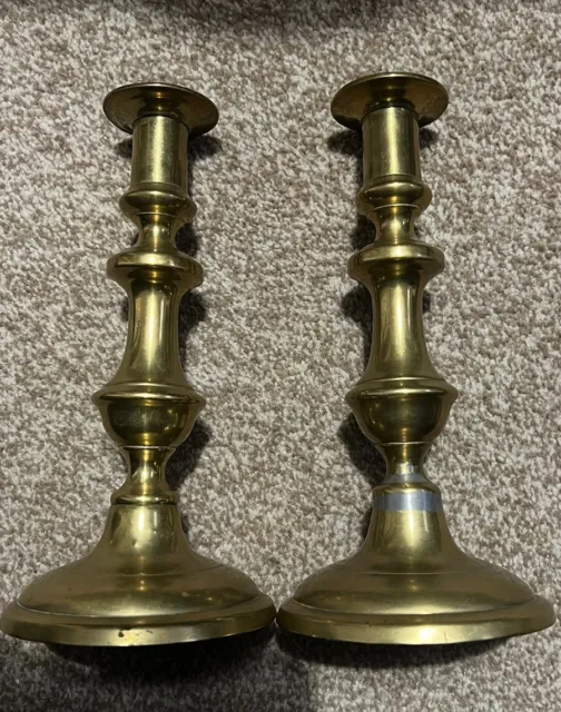 VINTAGE BRASS CANDLESTICK Holders Inc Push Up Approx 8.5in Tall