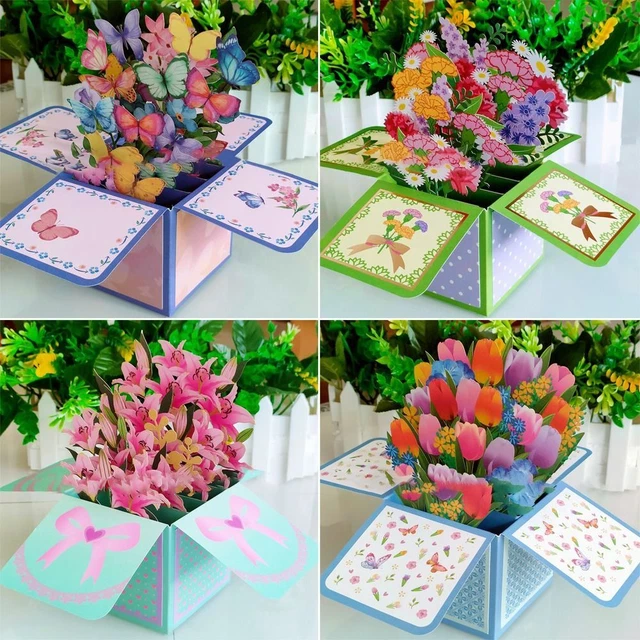Card Rose/Lily/Sunflower/Tulip Paper Flowers Daisy/Carnation 3D Pops-up Bouquet