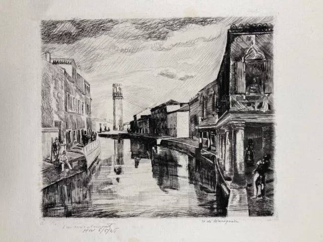 Gravure Eau-Forte Originale Signée Henri De Waroquier. Murano 1946. Dédicacée