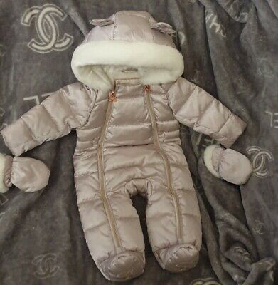 0-3 mth Ted baker baby all in one  snowsuit coat soft  lining mittens hood £55