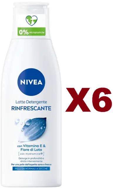 6 Pz Nivea Latte Detergente Rinfrescante Con Vitamina E 200Ml Pelli Normali