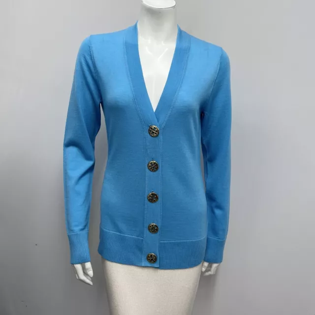 Tory Burch Simone Cardigan NWT $225.00 Turquoise Sky 100% Merino Wool Size S