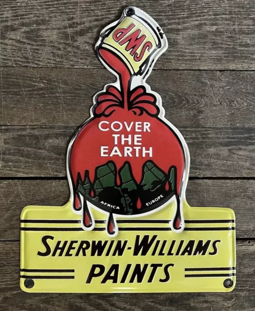 Sherwin-Williams Paints, "Cover The Earth", Embossed Metal Sign, 23.5” x 18”