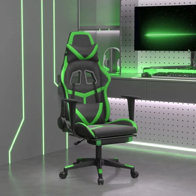 Gaming Chair with Footrest Black and Green Faux Leather