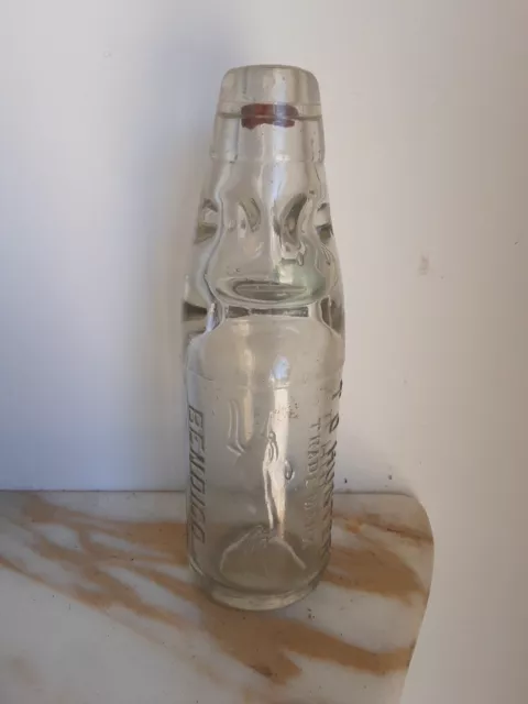 1930 Vintage Codd Neck Marble Stopper Soda Bottle T.O.HUNTER BENDIGO GREYHOUND