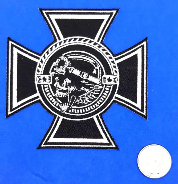 Maltese / Iron Cross With Biker Skull Sew-On Iron-On Embroidered Patch 4"x4"