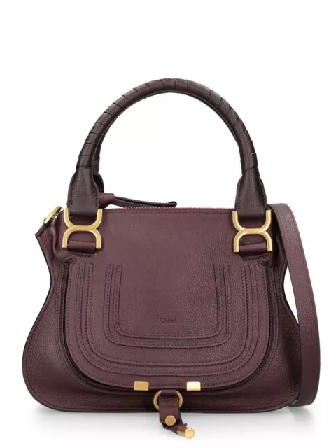 Chloé Marcie Small Double Carry Violine Purple Leather Top Handle Bag New