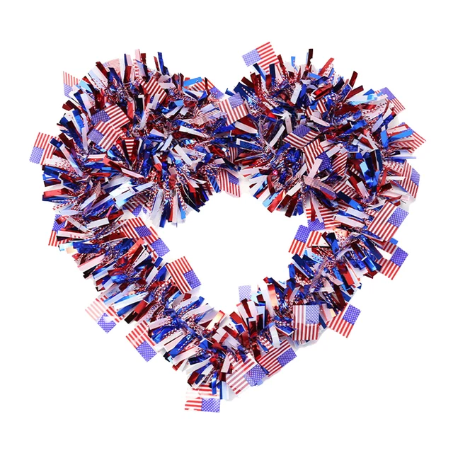 Patriotic Garland American Flag Wreaths 19.6 Feet Glitter Tinsel For 4th Of July