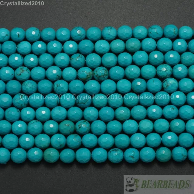Natural Turquoise Gemstone Faceted Round Beads 2mm 3mm 4mm 6mm 8mm 10mm 16"