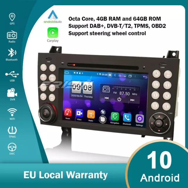 Android 10.0 GPS Autoradio Mercedes-Benz SLK Class R171 CarPlay DAB+ Canbus OBD2