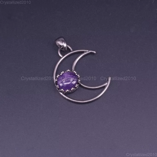 Natural Gemstone Crescen Moon Reiki Chakra Healing Pendant Beads Tibetan Silver 2