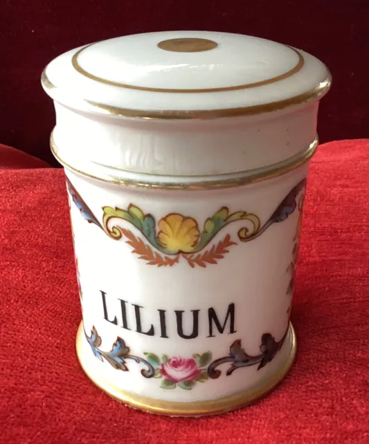 Ancien pot à pharmacie, Lilium, Porcelaine de Paris XVIII/XIXe signature Dubois