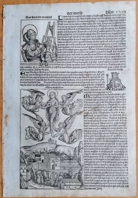 Schedel Original Incunable Leaf Maria Magdalena St. Luke - 1493