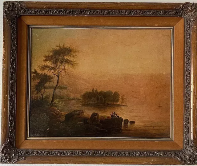 Fine Antique Tonalist Landscape Impressionist Oil Painting Old Figurative Art