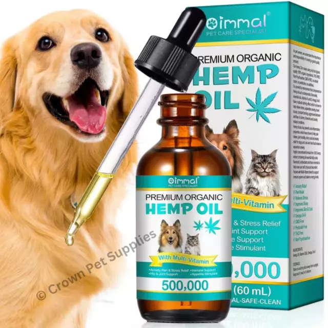 Hemp Oil for Dogs Cats Anxiety, Pain,Stress Calming Drops 100% Organic 60ML