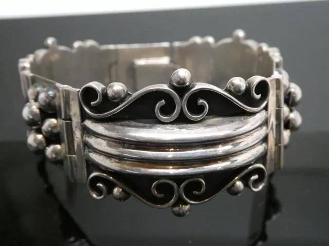 Mexico C-ll Signed Ornate Sterling Silver 925 Link Panel Bracelet Size 7 1/4"