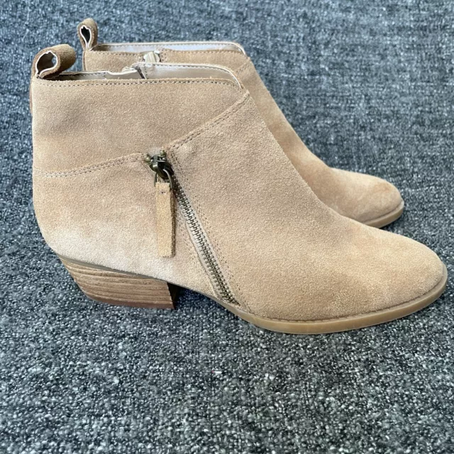 Nine West Senko Ankle Boots Tan Suede Block Heel Side Zip Booties Women’s Size 8