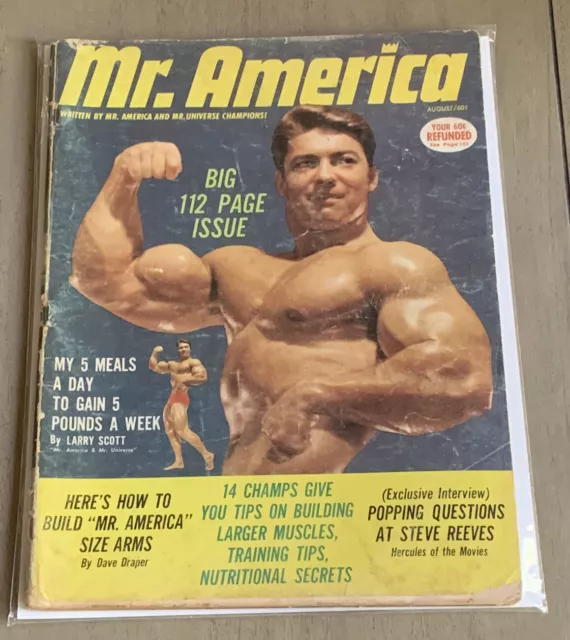 Larry Scott/Steve Reeves - Mr. America Bodybuilding Magazine - August 1965