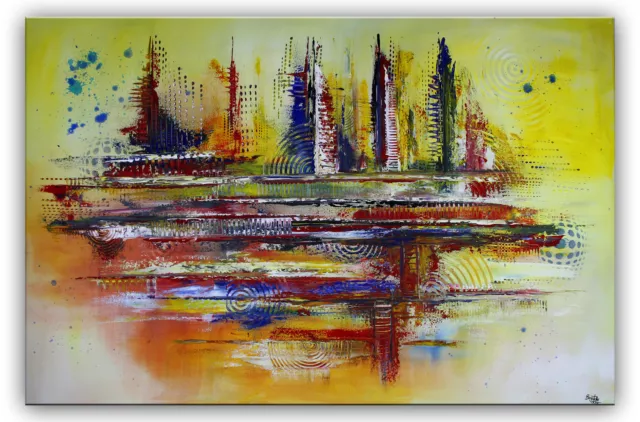 BURGSTALLER Abstrakte Kunst Skyline Bild Acrylbild Leinwandbild Wandbild UNIKAT