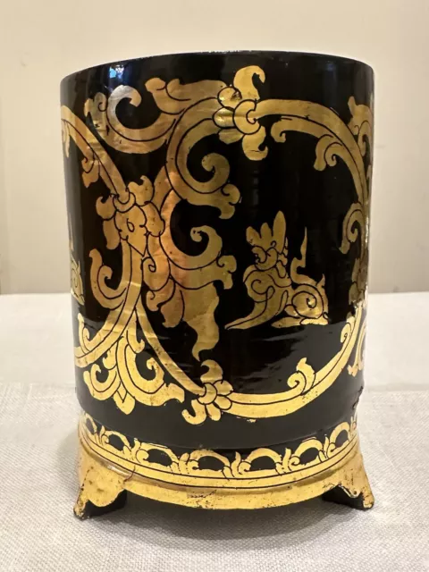 Antique Burmese Black Real Gold Lacquer  BETEL TEA Cigarette Box