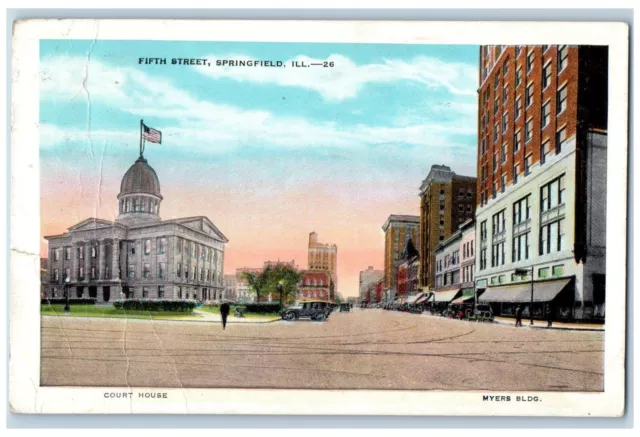 Springfield Illinois Postcard Fifth Street Court House Myers Building 1930 1930