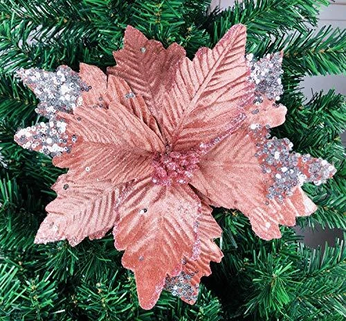 zorpia 6pcs Silk Poinsettias Artificial Christmas Flowers Glitter Poinsettia ...