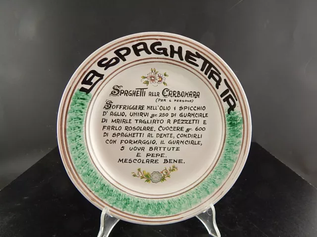 Vintage Placa Artistas De Cerámica Cena Spaghetti Pintado a Mano Hueco Tirreni