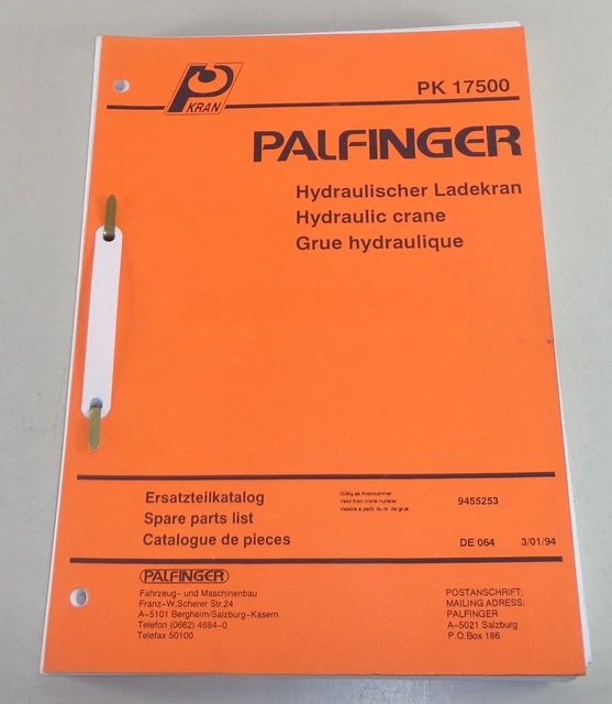 PARTS CATALOGUE / spare parts list palfinger cranes PK 17500 stand 01/