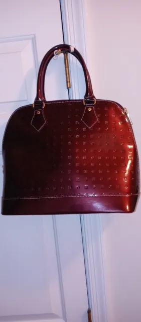 ARCADIA Burgundy Patent Leather  Gold Zip Satchel Handbag Purse Italy NWOT