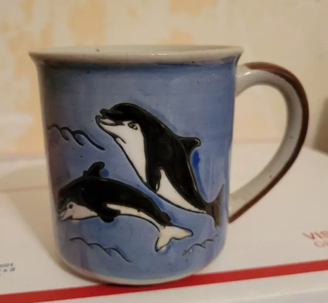 Vintage OTAGIRI DOLPHINS PORPOISE Hand Painted Mug Japan