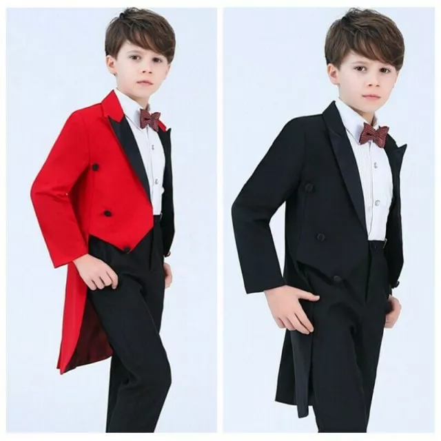 Bambini Bimbi Smoking Coda Abiti Formale Matrimonio Frac 4 Pezzi Set Costume Da