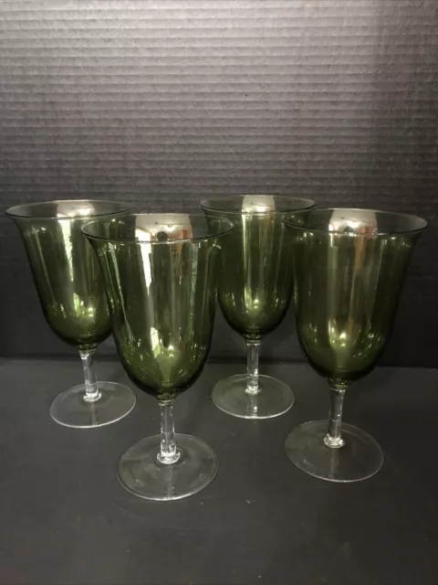 4-forest green ice tea goblets with clear glass stem 7.5 “ tall 16 oz.