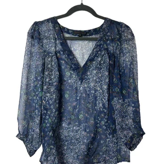 Lucca Couture Women's Size XL Blue Floral Sheer Flowy Blouse Top