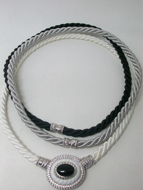 Judith Ripka Interchangable Rope Cord Necklace w Sterling Onyx Agate Pendant