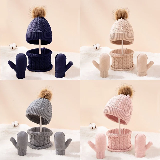 Set Guanti Sciarpa Cappello Inverno Caldo Colore Caldo Inverno Ragazzi Ragazze Bambini Bambini 0-3 Anni