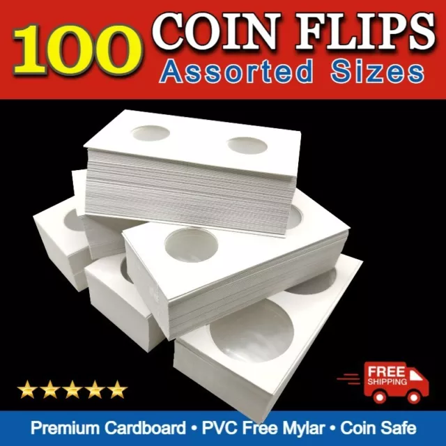 100 Assorted 2x2 Premium Cardboard Mylar Coin Holder Flip