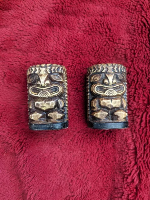 Vintage Tiki Salt and Pepper Shaker Set Brown Ceramic