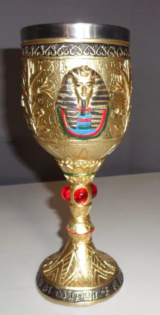 Golden Egyptian Pharaoh King Tut Resin Wine Goblet Chalice Stainless Steel Liner