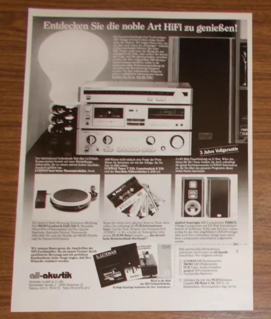 Seltene Werbung vintage LUXMAN L 210 Duo-Beta Vollverstärker T 210 Tuner 1983